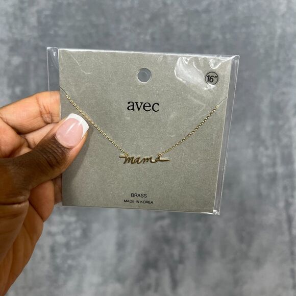 “MAMA” Brass Pendant Necklace, Gold, 16” + 3” Ext - Picture 4 of 6